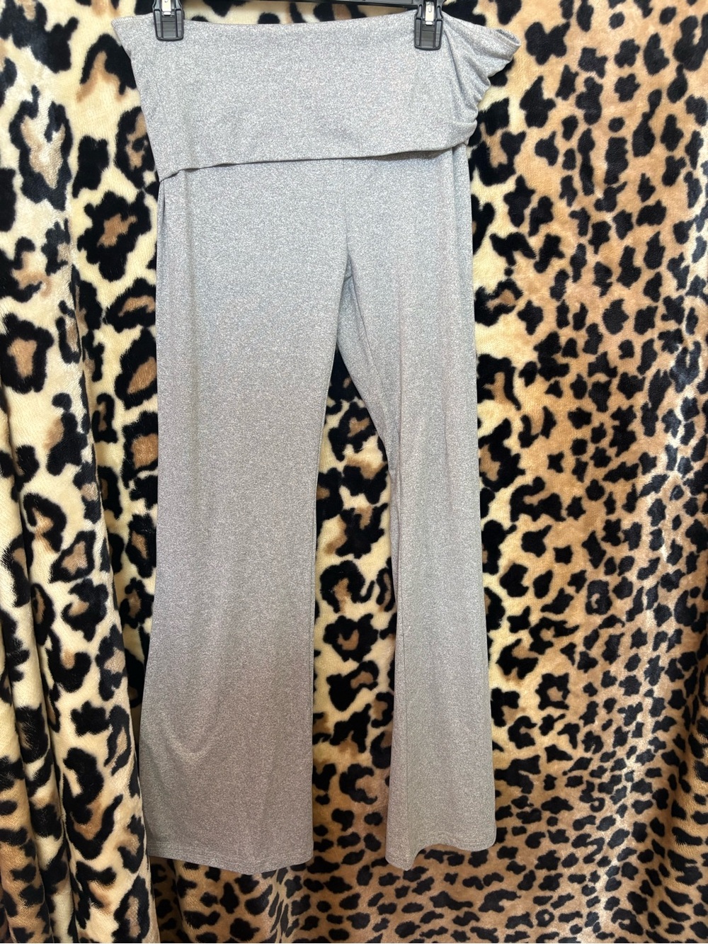 SHEIN Silver Glitter Fold-Over Waist Flare Pants